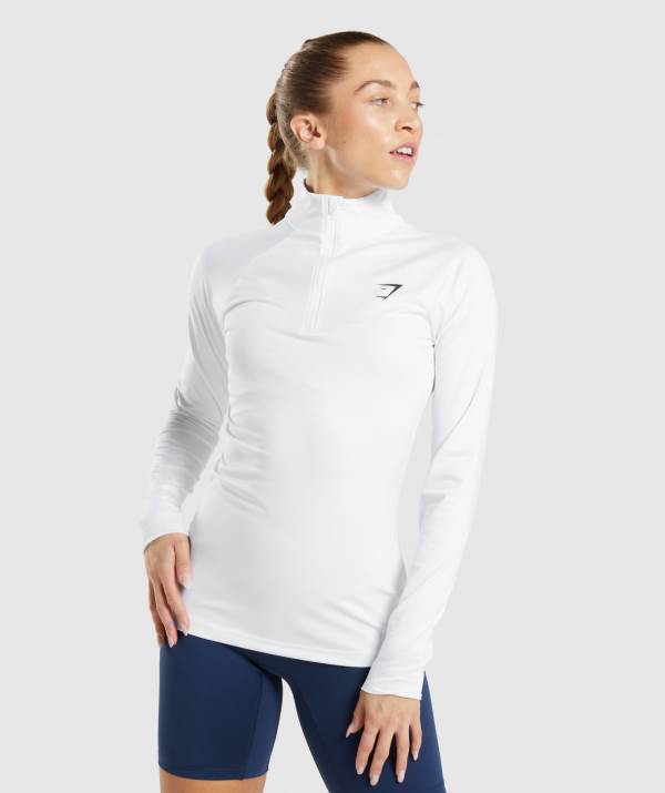 Damske Pulovre Gymshark Training 1/4 Zip Biele | AO7805369